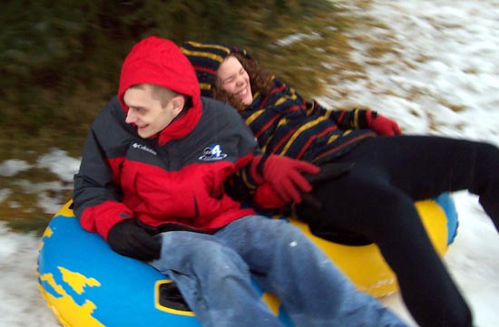 Sarah and me tubing -- we almost ran into a tree