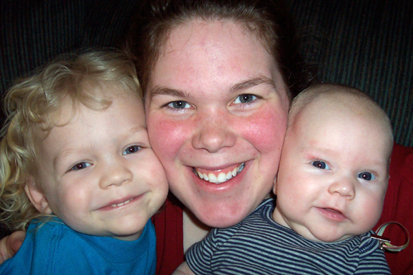 Sarah holds Audrey and Nathan (April 2008)