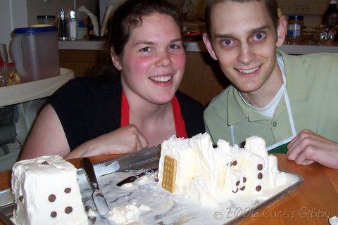 Sarah and I make ice cream sculptures - a New York City skyline and a die