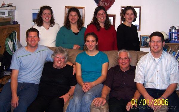 A family portrait of Bill and Judy Shefchik with their seven children, January 2006