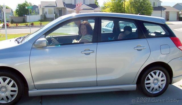 Sarah and Audrey in our new Toyota Matrix