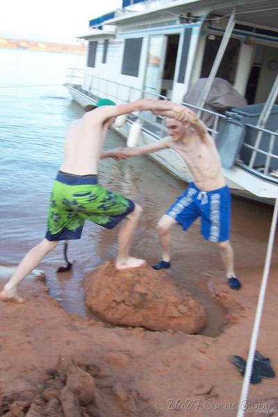 Lake Powell - August 2007 - Curtis and Brian play king of the mountain