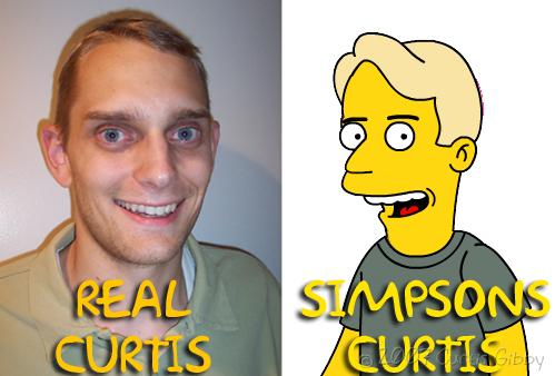 A portrait of Curtis and a Simpsonized version