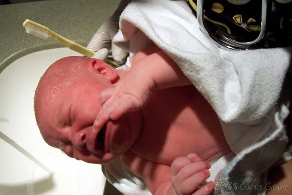 Labor and Delivery - Nathan's first bath in the hospital sink