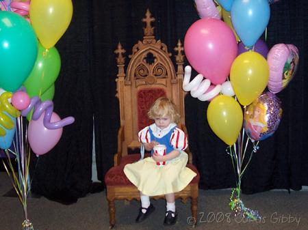 Sad sick Audrey on the princess throne at Disney on Ice