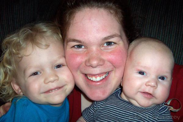 Sarah holds Audrey and Nathan (April 2008)