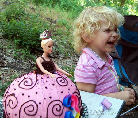 3-year-old Audrey with her princess birthday cake