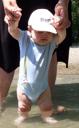 Unhappy Nathan in the fountain at Liberty Park