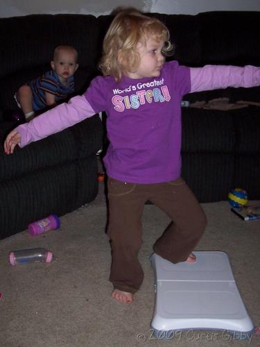 Audrey does yoga with the Wii Fit (2)