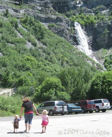 Sarah and the kids at Bridal Veil Falls