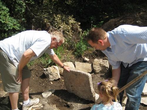 Gibby Cabin - Dad and Scott put rocks into place