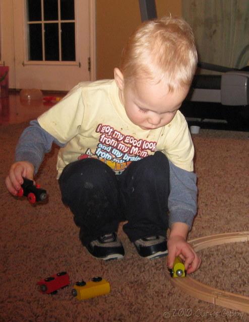 Nathan's 2nd Birthday -- playing with his toy train