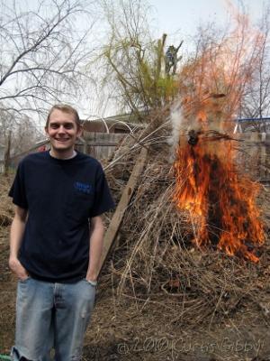 Me with the brush fire in our back yard