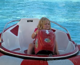 Audrey on the bumper boat at her birthday party