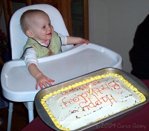 Nathan con su torta de cumpleaños (1 año)